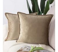 Madizz Lot de 2 Doux Velours Décoratif Housses de Coussin Luxe Style pour canapé Chambre Marron Clair 40 x 40 cm