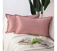 Madizz Lot de 2 Doux Velours Décoratif Housses de Coussin Luxe Style pour canapé Chambre Rose 30 x 50 cm