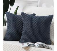 Madizz Lot de 2 housses de coussin à rayures bohèmes Housse de coussin décorative en velours côtelé doux pour canapé de chambre à coucher Housse de coussin bleu foncé 55 x 55 cm