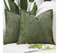 Madizz Lot de 2 Housses de Coussin Chenille en Velours avec Bordure Décorative Douce pour Canapé Chambre à Coucher Vert Mousse 45x45 cm