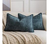 Madizz Lot de 2 Housses de Coussin d'Appoint en Chenille avec Bordure Décoratives Douces pour Canapé, Chambre & Salon Décoration Maison Moderne Bleu Gris 40x80 cm