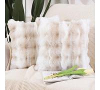 Madizz Lot de 2 housses de coussin décoratives courtes, douces, en peluche, en laine et en velours, de style luxueux, pour canapé ou chambre à coucher, blanc et beige, 55 x 55 cm