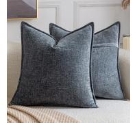 Madizz Lot de 2 Housses de Coussin Décoratives en Chenille Douce, Unies et texturées, pour canapé, canapé-lit, Chambre ou Salon Bleu Gris 60x60 cm