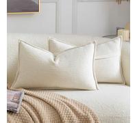 Madizz Lot de 2 Housses de Coussin Décoratives en Chenille Douce, Unies et texturées, pour canapé, canapé-lit, Chambre ou Salon Blanc crème 30x50 cm