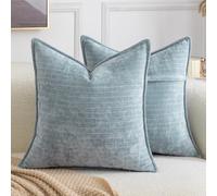 Madizz Lot de 2 Housses de Coussin décoratives rayées Style Vintage bohème en Chenille Douce Taies d’Oreiller luxueuses pour canapé Sofa Chambre ou Salon Bleu Gris 50x50 cm