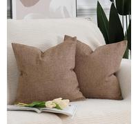 Madizz Lot de 2 Housses de Coussin Doux Lin Décoratif Coussin Couvre Style De Luxe pour canapé de Chambre Marron Clair 60x60 cm