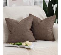Madizz Lot de 2 Housses de Coussin Doux Lin Décoratif Coussin Couvre Style De Luxe pour canapé de Chambre Marron foncé 45x45 cm