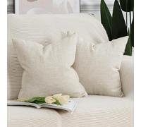 Madizz Lot de 2 Housses de Coussin Doux Lin Décoratif Coussin Couvre Style De Luxe pour canapé de Chambre Beige Clair 65x65 cm