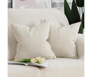 Madizz Lot de 2 Housses de Coussin Doux Lin Décoratif Coussin Couvre Style De Luxe pour canapé de Chambre Beige Clair 65x65 cm