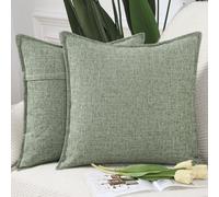 Madizz Lot de 2 Housses de Coussin Faux Lin Décoratif Coussin Couvre Style De Luxe pour canapé Chambre Vert grisâtre 40x40 cm
