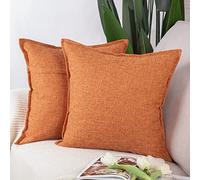 Madizz Lot de 2 Housses de Coussin Faux Lin Décoratif Coussin Couvre Style De Luxe pour canapé Chambre Rouge Orange 55x55 cm