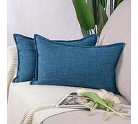 Madizz Lot de 2 Housses de Coussin Faux Lin Décoratif Coussin Couvre Style De Luxe pour canapé Chambre Bleu foncé 30x50 cm