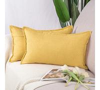 Madizz Lot de 2 Housses de Coussin Faux Lin Décoratif Coussin Couvre Style De Luxe pour canapé Chambre Jaune 40x60 cm