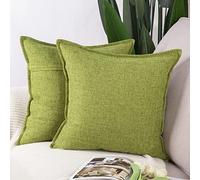 Madizz Lot de 2 Housses de Coussin Faux Lin Décoratif Coussin Couvre Style De Luxe pour canapé Chambre Vert Clair 60x60 cm