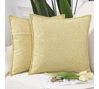 Madizz Lot de 2 Housses de Coussin Faux Lin Décoratif Coussin Couvre Style De Luxe pour canapé Chambre Jaune Clair 60x60 cm