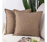 Madizz Lot de 2 Housses de Coussin Faux Lin Décoratif Coussin Couvre Style De Luxe pour canapé Chambre Marron Clair 40x40 cm