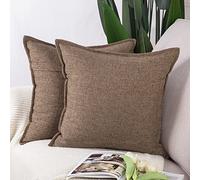 Madizz Lot de 2 Housses de Coussin Faux Lin Décoratif Coussin Couvre Style De Luxe pour canapé Chambre Marron foncé 40x40 cm