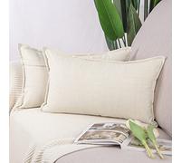 Madizz Lot de 2 Housses de Coussin Faux Lin Décoratif Coussin Couvre Style De Luxe pour canapé Chambre Blanc 40x60 cm