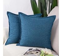 Madizz Lot de 2 Housses de Coussin Faux Lin Décoratif Coussin Couvre Style De Luxe pour canapé Chambre Bleu foncé 60x60 cm