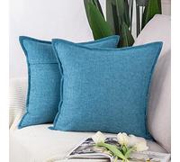 Madizz Lot de 2 Housses de Coussin Faux Lin Décoratif Coussin Couvre Style De Luxe pour canapé Chambre Bleu 60x60 cm