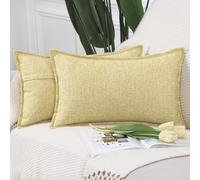 Madizz Lot de 2 Housses de Coussin Faux Lin Décoratif Coussin Couvre Style De Luxe pour canapé Chambre Jaune Clair 30x50 cm
