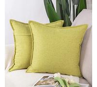 Madizz Lot de 2 Housses de Coussin Faux Lin Décoratif Coussin Couvre Style De Luxe pour canapé Chambre Vert Jaune 65x65 cm