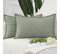 Madizz Lot de 2 Housses de Coussin Faux Lin Décoratif Coussin Couvre Style De Luxe pour canapé Chambre Vert grisâtre 30x50 cm