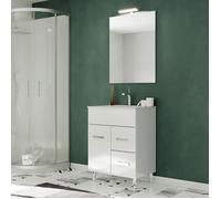 MADRID Meuble salle de bain simple vasque portes et tiroirs couleur - Blanc, Modèle - largeur 60 cm + miroir
