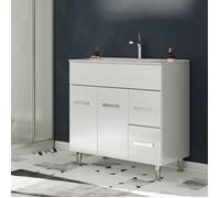 SANIVERRE Madrid Meuble Salle de Bain sur Pieds Simple Vasque Blanc Largeur 80 cm