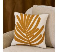 Madura - Housse de Coussin Lin Brodée 40x40 cm - Feuille de Palmier - Broderie Élégante - Collection Tropicale - Ecru Moutarde - Décoration Salon Chambre Canapé - TROPI