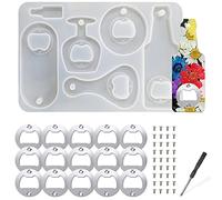 MaehSab Ensemble de moules en silicone pour décapsuleur en résine, moules pour porte-clés en silicone époxy + 15 pièces d'inserts métalliques pour décapsuleur, moules de fabrication artisanale pour