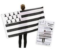 Maelsa - Drapeaux Breton 90X150 - Drapeau Breton Bretagne Festival Manifestation Body Flag Supporter Grand Format très résistant Gwenn ha Du