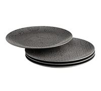 MÄSER 935077 Série Tiles Lot de 4 grandes assiettes rondes de style vintage moderne en céramique - Idéales également comme assiettes à pizza et assiettes de service, finition mate, grès, noir