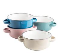 MÄSER Maila Ensemble de tasses à soupe colorées pour 4 personnes en céramique aspect émaillé, bols à soupe avec anse au design vintage en grès pétrole/vieux rose/beige/bleu foncé
