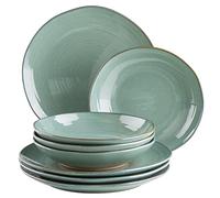MÄSER Nottingham Lot de 8 assiettes vintage pour 4 personnes, grès, vert turquoise