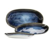 MÄSER Série Frozen Lot de 3 plateaux de service en céramique en 3 tailles, look vintage moderne, glaçage moucheté de couleur, grès, bleu petit