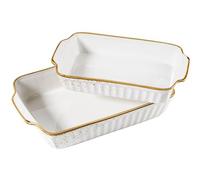 MÄSER Série Pintar Lot de 2 plats à gratin de qualité supérieure avec deux tailles de moules avec vernis clair, mouchetures marron visuelles et bord fin au look vintage fait à la main en porcelaine