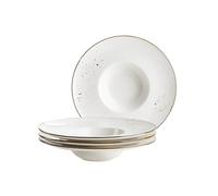 MÄSER Série Pintar - Lot de 4 assiettes gastronomiques de qualité supérieure - Diamètre : 26 cm - Bord large - Avec glaçage clair - Mouchures visuelles marron et bord fin au look vintage - Porcelaine