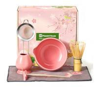 Maestri House Matcha Kit, 7 Pièces Matcha Set Ceremonie Japonais, Fouet à Matcha, Bol Matcha, Cuillère à thé, Support de Fouet à Matcha, Tamis,Coffret Matcha, Amateurs de Matcha Idéal Cadeau (Rose)
