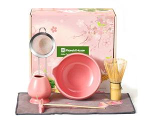 Maestri House Matcha Kit, 7 Pièces Matcha Set Ceremonie Japonais, Fouet à Matcha, Bol Matcha, Cuillère à thé, Support de Fouet à Matcha, Tamis,Coffret Matcha, Amateurs de Matcha Idéal Cadeau (Rose)