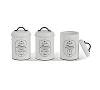 Maestro MR-1771-3CS Paris Lot de 3 Boîtes de Conservation en Métal pour Sucre, Café, Thé - Boîtes de Rangement Blanc/Noir Ø 11,3 x 18,5 cm