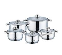 Maestro MR-2020-10 Batterie de cuisine en acier inoxydable, 10 pièces, 1 casserole, 3 casseroles, 1 casserole, 5 couvercles en verre, convient pour tout type de cuisines, compatible lave-vaisselle