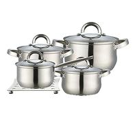 Maestro MR-2021 Batterie de cuisine en acier inoxydable, 8 pièces, induction, 3 casseroles, 1 casserole, 4 couvercles en verre + dessous de plat en acier inoxydable, convient pour tout type de