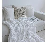 Maetoow Couverture en Tricot Chenille épaisse Faite à la Main - Chaude et Confortable - pour canapé, lit, décoration d'intérieur - Couverture Polaire Douce et Respirante - pour Noël - Blanc - 101,6 x