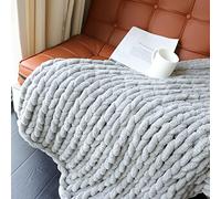 Maetoow Couverture en Tricot Chenille épaisse Faite à la Main - Chaude et Confortable - pour canapé, lit, décoration d'intérieur - Polaire Douce et Respirante - pour Noël - Gris - 101,6 x 127 cm