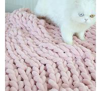 Maetoow Couverture en Tricot Chenille épaisse Faite à la Main - Chaude et Confortable - pour canapé, lit, décoration d'intérieur - Couverture Polaire Douce et Respirante - pour Noël - Rose Clair