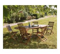 MAEVA - Ensemble de jardin bois teck huilé table 180/240cm et 6 chaises