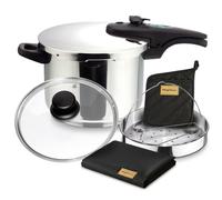 Magefesa Athenas - Pack Exclusif Autocuiseur Rapide de 6L + Panier + Couvercle en Verre, Acier Inoxydable 18/10, Induction, Fond Thermo-Diffuseur