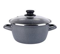 Magefesa K2 Gransasso. Casserole 24 cm + couvercle en verre. Extérieur gris moucheté. Antiadhésif bi-couche renforcé pierre, convient pour tous types de feux, spécial induction. 50% d'économie