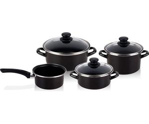 Magefesa KENIA Set de casseroles, 7 pièces induction double couche anti-adhésive PFOA couvercle en verre noir